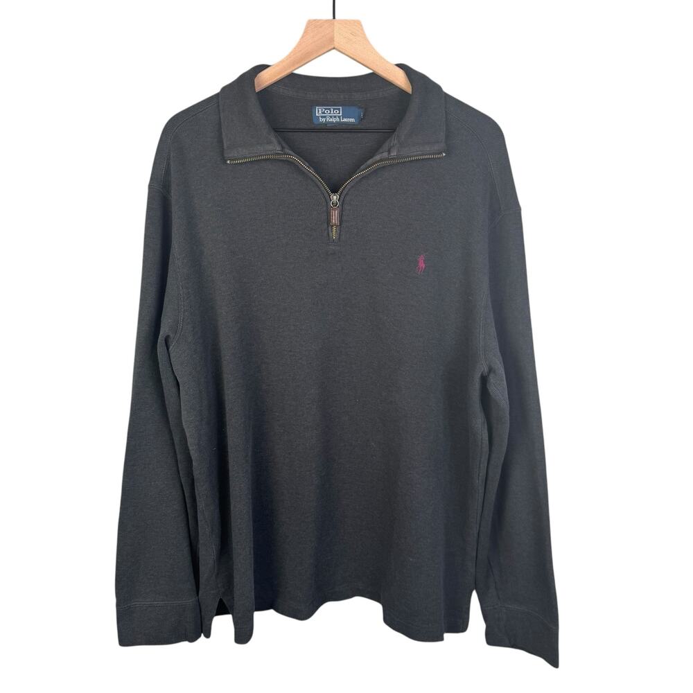 Polo Ralph Lauren Pullover Sweater‎ Men Large Dark Gray 1/4 Zip Long sleeve